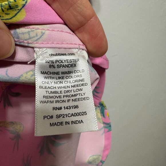 Chubbies Top Button Up Collar Short Sleeve Shirt Pink Pineapple Print Men sz XL - Picture 7 of 9